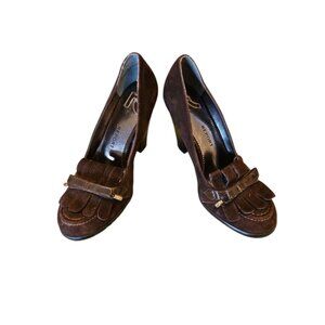 Report Dalia Brown Suede Heels w/Toe Fringe